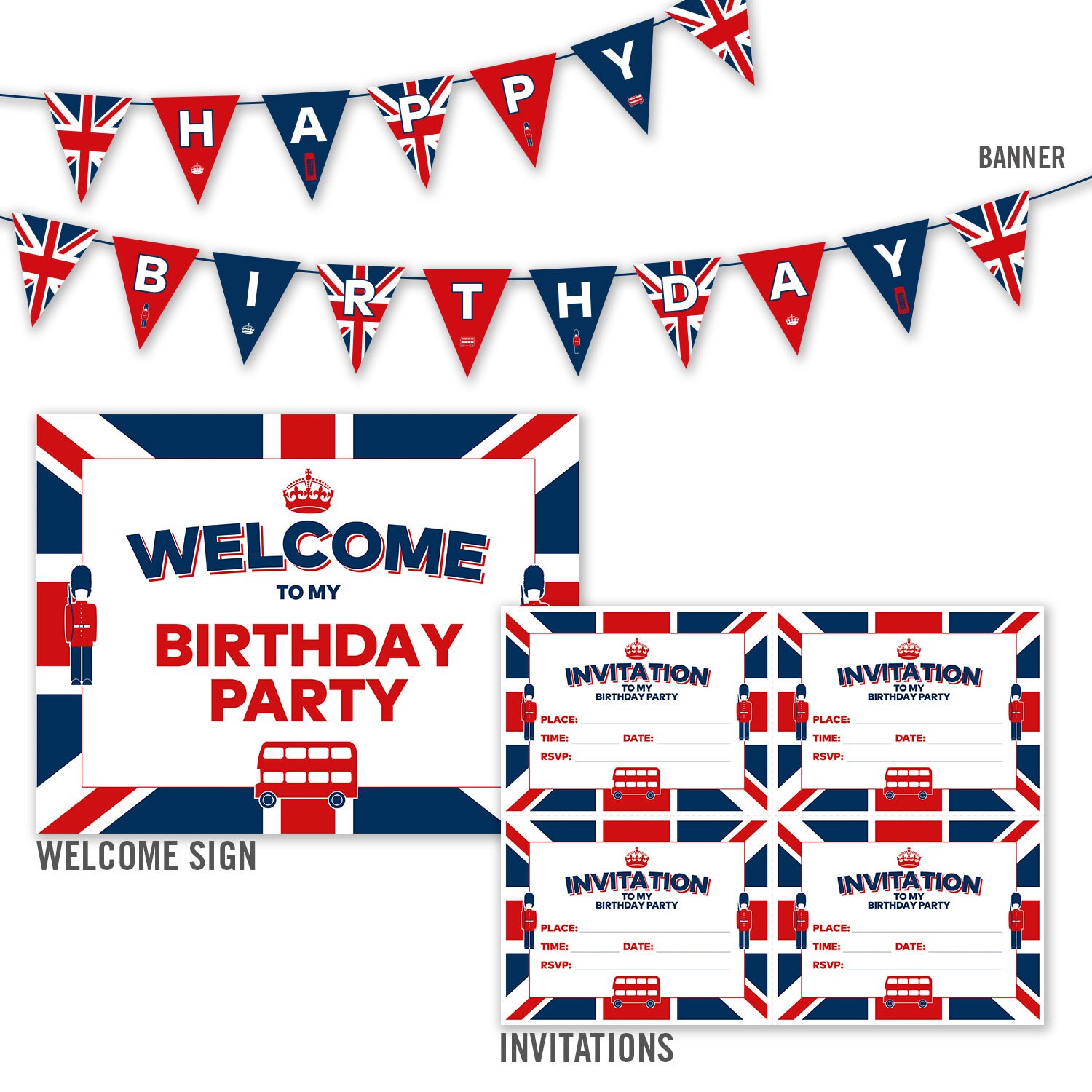 British / English Theme Birthday Party Printables Set - Etsy