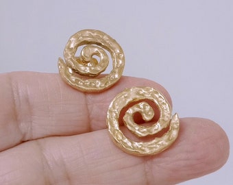 gold vermeil spiral round textured earrings for everyday use, sparkling sculptural studs for women, gold statement earring for anniversary