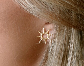 Gold studs, Gold earrings, Gold vermeil star, Gold north star stud, Gold north star earring, Sculptural star earrings, Organic earrings