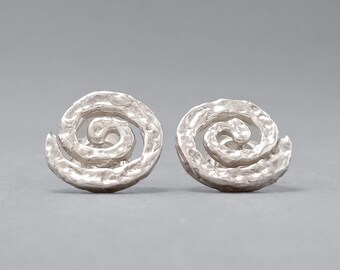 Sterling Silber Spiral Ohrstecker, skulpturales Galaxy Design, handgemacht