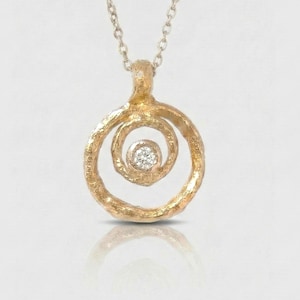 Circle Pendant Necklace, Gold Vermeil with 0.10 cts Diamond Jewelry, Bridal timeless Gold-plated Gift