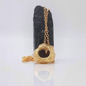 Irregular Gold Pendant with Texture, Sculptural Statement Pendant gift, Eye-catching Necklace for her