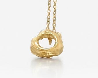 Gold Vermeil Pendant Necklace, Sculptural Organic Design