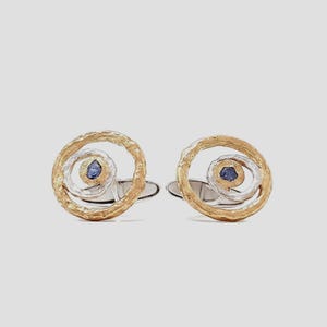 Saphir-Manschettenknöpfe – Skulpturales Hochzeitsaccessoire aus vergoldetem Sterlingsilber