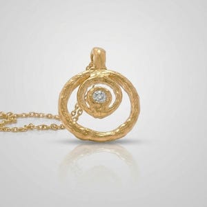 24K Gold Vermeil Diamond Pendant Necklace, Organic Texture