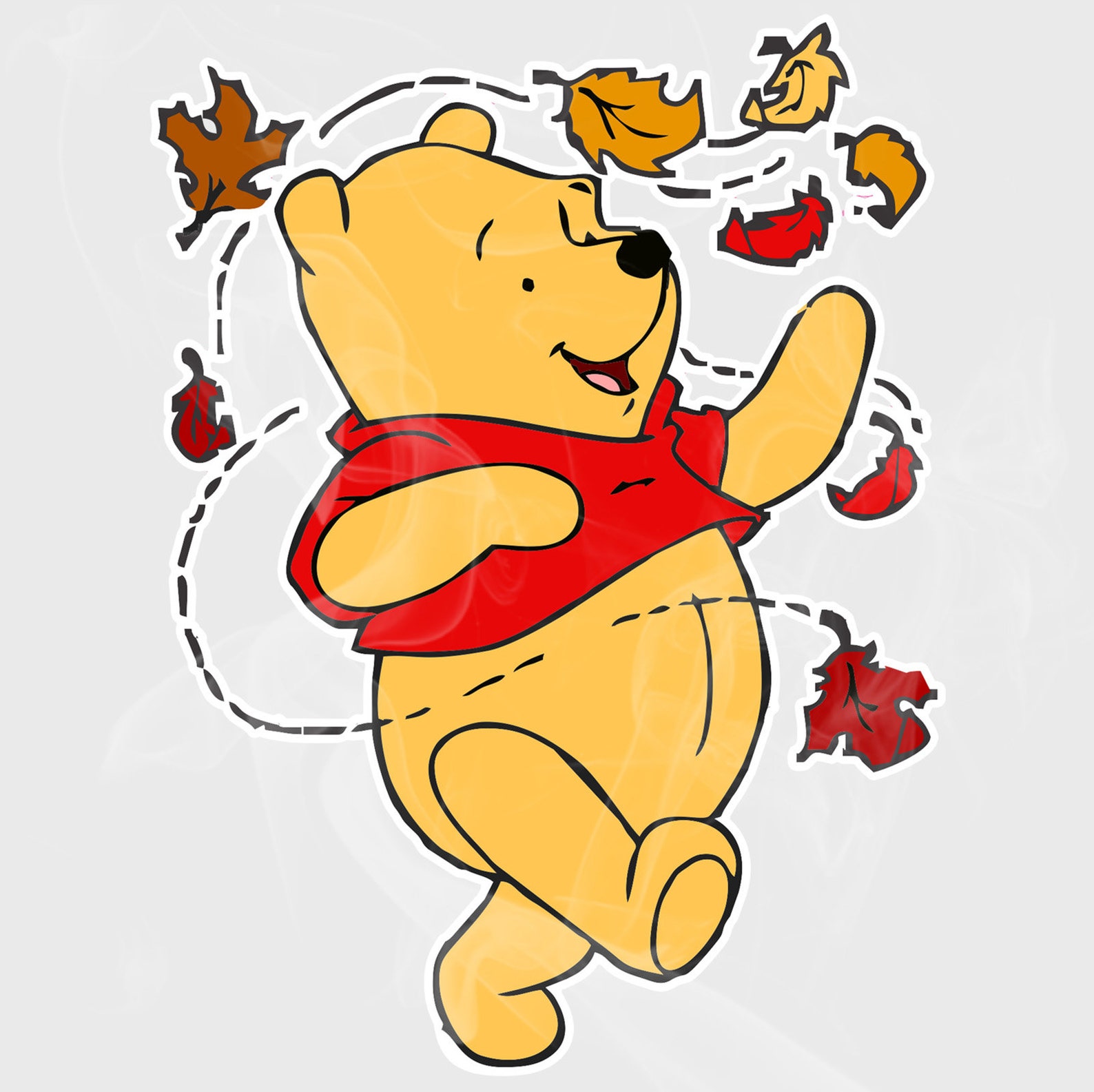 Pooh Autumn Blowing Leaves Vinyl Sticker Static Cling or | Etsy