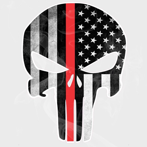 Thin Red Line Skull Vinyl Decal Sticker Static Cling Window Film Vinyl Iron-On Everyday Heroes Support Decor