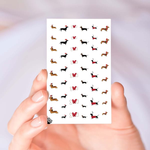 Dachshund Christmas Nail Decals Stickers Art Designs Holiday Nail Decorations Wiener Dog Winter Accessories