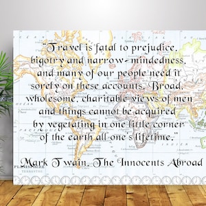 Mark Twain Quote, Mark Twain Print, Travel quote, Inspirational quote, Mark Twain saying, Planisphere map, map art gifts, mappamundi art