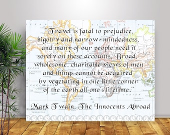 Mark Twain Reisezitat Druck, inspirierende Mappamundi Kunst