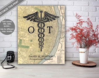 Personalized OT Map Print, Occupational Therapist Gift