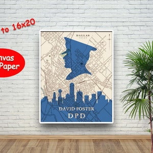Gift voor politieambtenaar, politieafdeling van Dallas, gepersonaliseerde druk retro de stadskaart van Dallas, De Pensionering van de politieagent en appreciatiegift