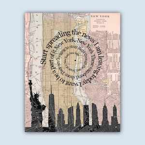 Affiche de New York, chanson de New York, cadeau de mariage, vieille carte de New York