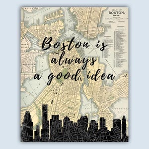 Boston Art Print, Boston Is Always A Good Idea, Boston Massachusetts, Boston Skyline, Boston Decor, Boston Map