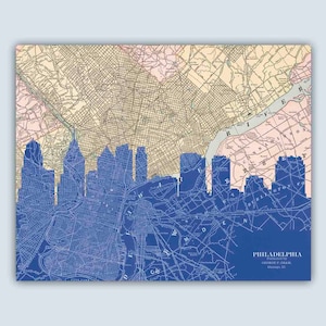 Philadelphia Personalized Skyline Print, Philadelphia Gift, Philadelphia Old Map, Philadelphia Pennsylvania
