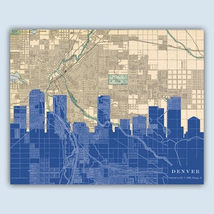 Impressão personalizada do horizonte de Denver, mapa antigo de Denver, Colorado, de 1901, arte de parede de Denver, presente de Denver