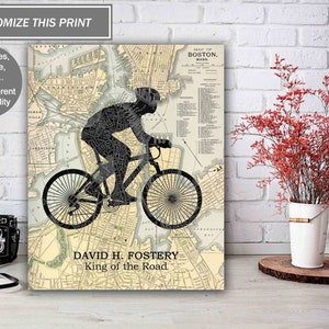 Personalized Bicyclist Print, Gift For Cyclist, Bicycle Wall Art, Cycling Gift For Him