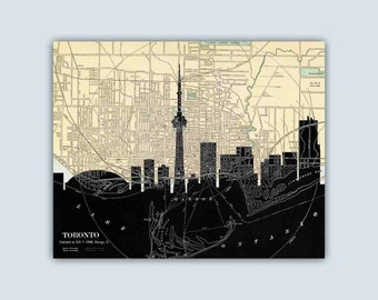 Toronto Personalized Skyline Print, Toronto Canada Map, Toronto Decor