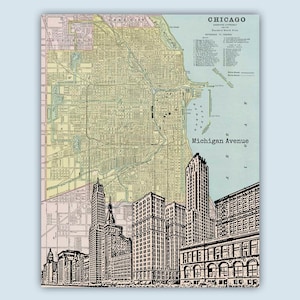 Chicago Art Print, Chicago Map, Chicago Wall Art, Personalized Gift, Chicago Decor, Wedding Gift, Chicago Poster, City Print,Chicago Skyline