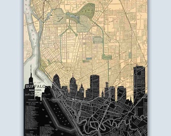Buffalo Personalized Skyline Print, Buffalo New York Wall Art, Buffalo Old Map
