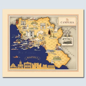 Napoli Skyline Print, Campania Italy Vintage Map, Napoli Decor, Italian Gifts