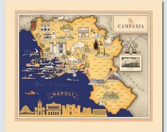 Napoli Skyline Print, Campania Italy Vintage Map, Napoli Decor, Italian Gifts