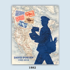 Impresión de cartero, póster de sellos de mapa de cartero, trabajador postal, regalo personalizado de cartero, regalo de jubilación de trabajador postal, decoración de oficina de correos
