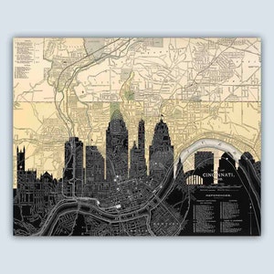 Cincinnati Personalized Skyline Print, Cincinnati Art Print, Cincinnati Map, Cincinnati Ohio