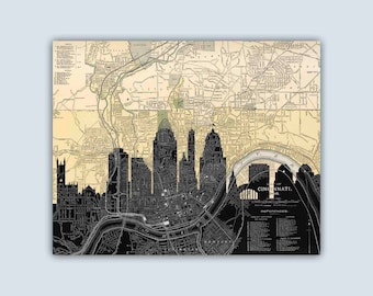 Cincinnati Skyline Art Print, Personalized City Map