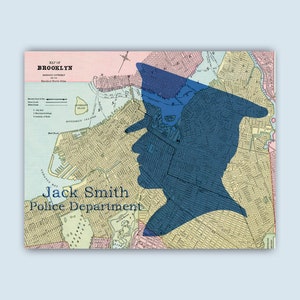 BROOKLYN Politieagent cadeau, politie print, schets politieagent silhouet, New York, GEPERSONALISEERDE Politieagent Gift, pensionering graduatiegift