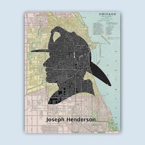 Feuerwehrmann Kunst, personalisierte Feuerwehrmänner, Geschenk für Feuerwehrmänner, Feuerwehrmann-Abschlussgeschenk, Chicago-Karte, Abschlussgeschenk, Ruhestandsgeschenk