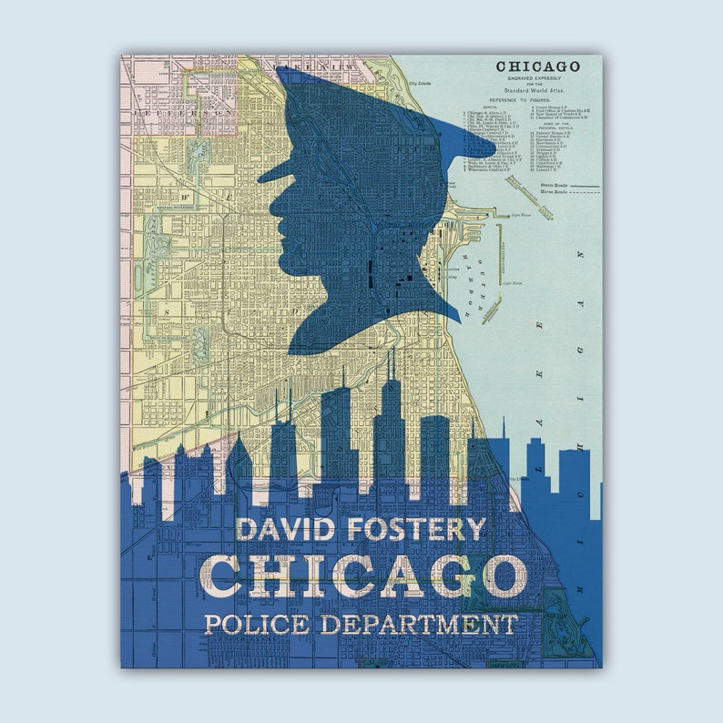 Police officer gift CHICAGO skyline policewoman poster retirement gift PERSONALIZED Policeman-woman Gift