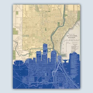 Milwaukee Personalized Skyline Print, Milwaukee Gift, Milwaukee Old Map, Milwaukee Wisconsin Decor