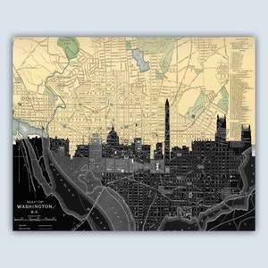 Washington WEDDING GIFT Skyline, Washington DC Art, Washington Print, Washington Map, Washington Poster, Gepersonaliseerde Skyline Print