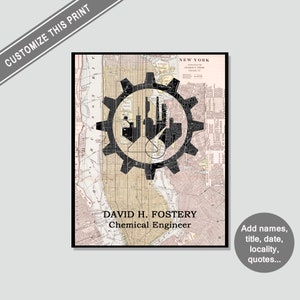 Personalized Chemical Engineer Graduation Gift, Engineering Decor, Engineer Wall Art