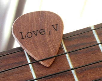 Personalize gift guitar pick with a name in wood, perfect gift for a guitarist or musician !