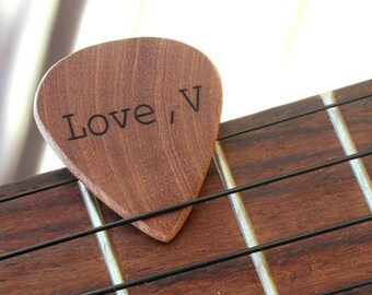 Personalize gift guitar pick with a name in wood, perfect gift for a guitarist or musician !