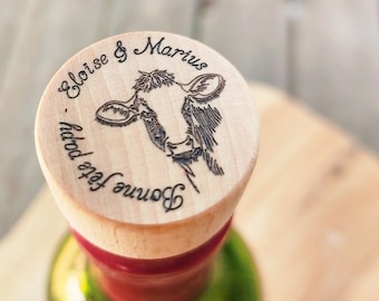 Bouchon bouteille de vin personnalisé en bois, haute qualité de finition ciré et lustré, un cadeau idéal pour son papa