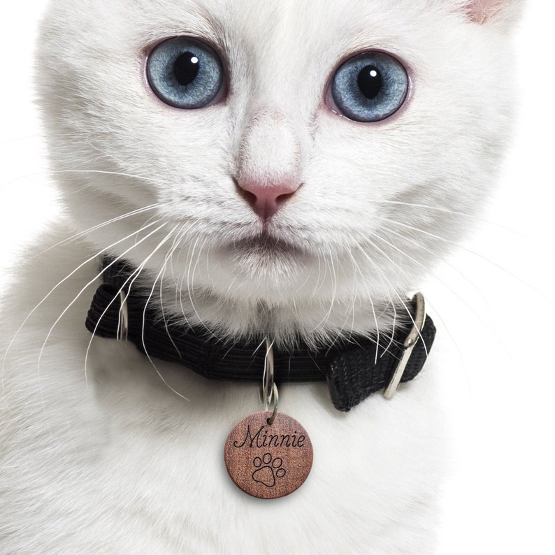 Personalized cat medal in mahogany, hazel wood, with engraved name and pattern, medal for unique kitten Acajou