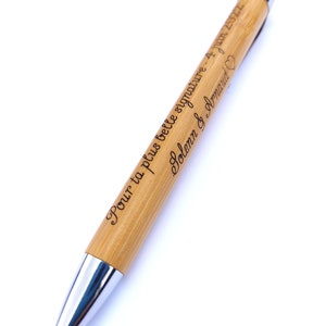 Stylo personnalisé en bois, prénom et texte long, gravure à la fraise de grande qualité fine et élégante, avec étui et message cadeau image 2