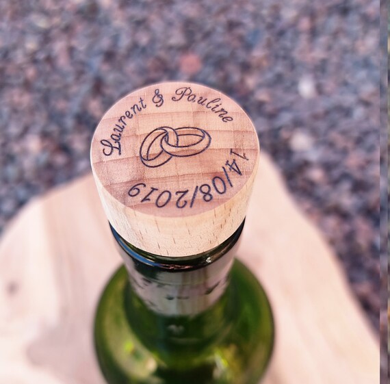 Bouchon bouteille de vin personnalisé, haute qualité de finition ciré et  lustré, un petit cadeau original pour les amoureux !