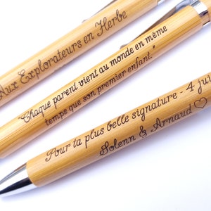 Stylo bois bambou personnalisé, gravure de grande qualité fine et élégante, avec étui et message cadeau