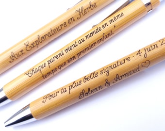 Stylo personnalisé en bois, prénom et texte long, gravure à la fraise de grande qualité fine et élégante, avec étui et message cadeau