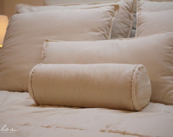 Handmade Neck Roll Pillow | Organic Wool Round Bolster | US Duty Paid