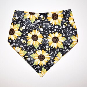 Sunflowers & Honey Bees/Jars of Honey, Reversible Dog Bandana, Snap Closure Bandana