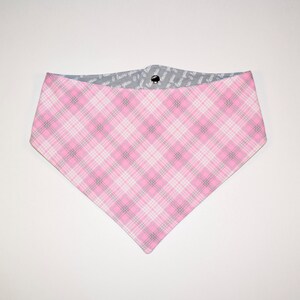 Pink Plaid/I Love You, Reversible Dog Bandana, Snap Closure Bandana