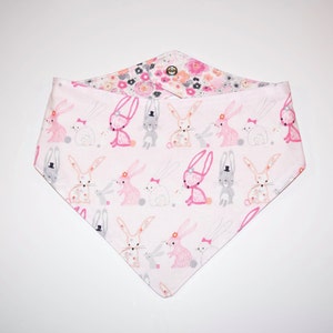 Bunnies/Pink Floral, Reversible Dog Bandana, Snap Closure Bandana