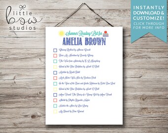 Printable Summer Reading List, Instant Download, Family Activity Sheet, Customizable PDF, Printable Summer Checklist, Wall Art