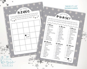 Little Lamb Baby Shower Bingo and What's In Your Purse Printable Games, Instant Download Baby Shower Bingo and What's In Your Purse Prints