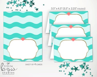 Mermaid Party Printable Food Label, Instant Download Blank Food Cards, Under the Sea Party Tent Cards, First Birthday Folding Tent Cards